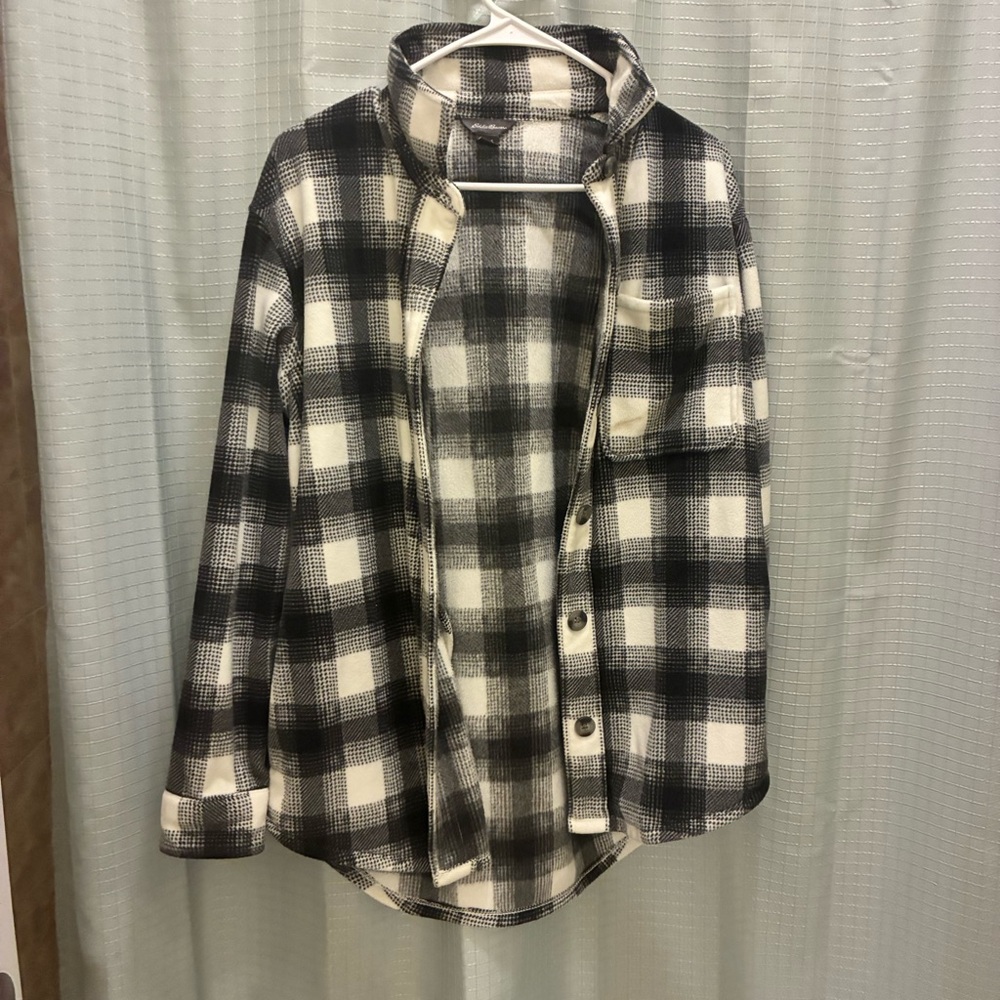 Eddie Bauer Black and White Plaid Button-Down Shirt